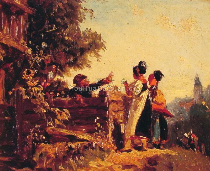 Swabian Girls at a Garden Fence - 卡尔·施皮茨韦格